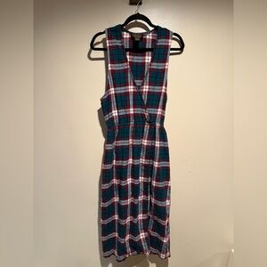 Eddie Bauer Teal Red White Plaid Wrap Midi Dress